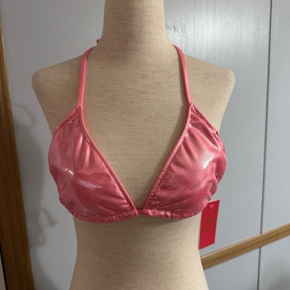 Doll Pink Cosmic Shimmer Triangle Swimwear Top Size Large - Picture 1 of 6